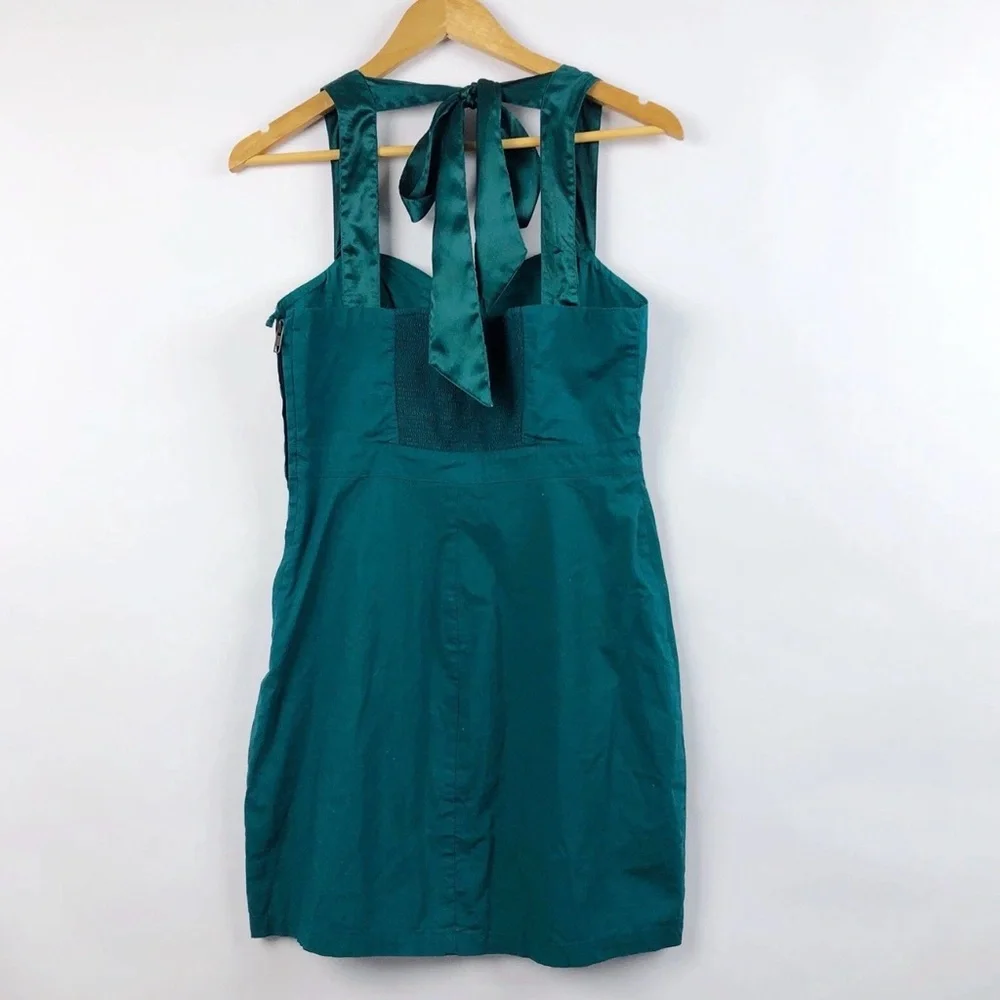 Free People Ocean Teal‎ Beaded Dress 6 Satin Tie Green Blue Shift